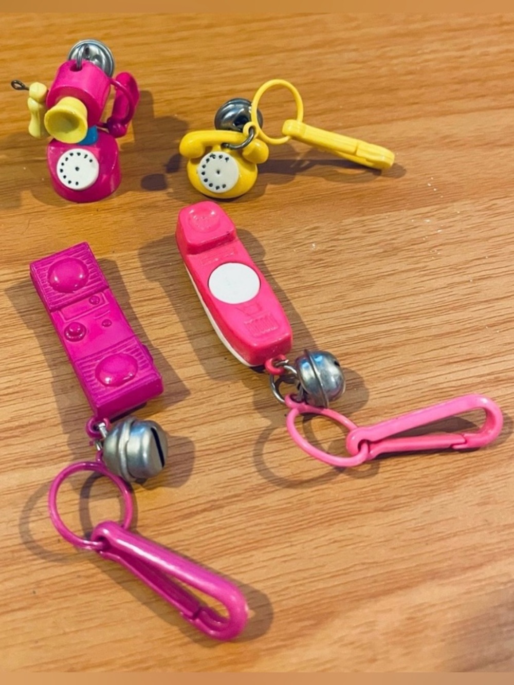 Vintage 1980s Plastic Bell Charm Phone Telephone 80s Necklace Lot of 4